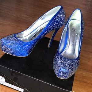 Royal blue rhinestone heels
